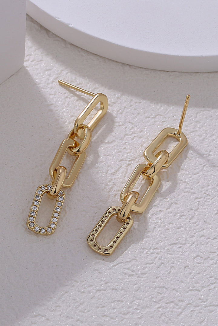 Gold Tone Chain Link & Rhinestone Pierced Earrings