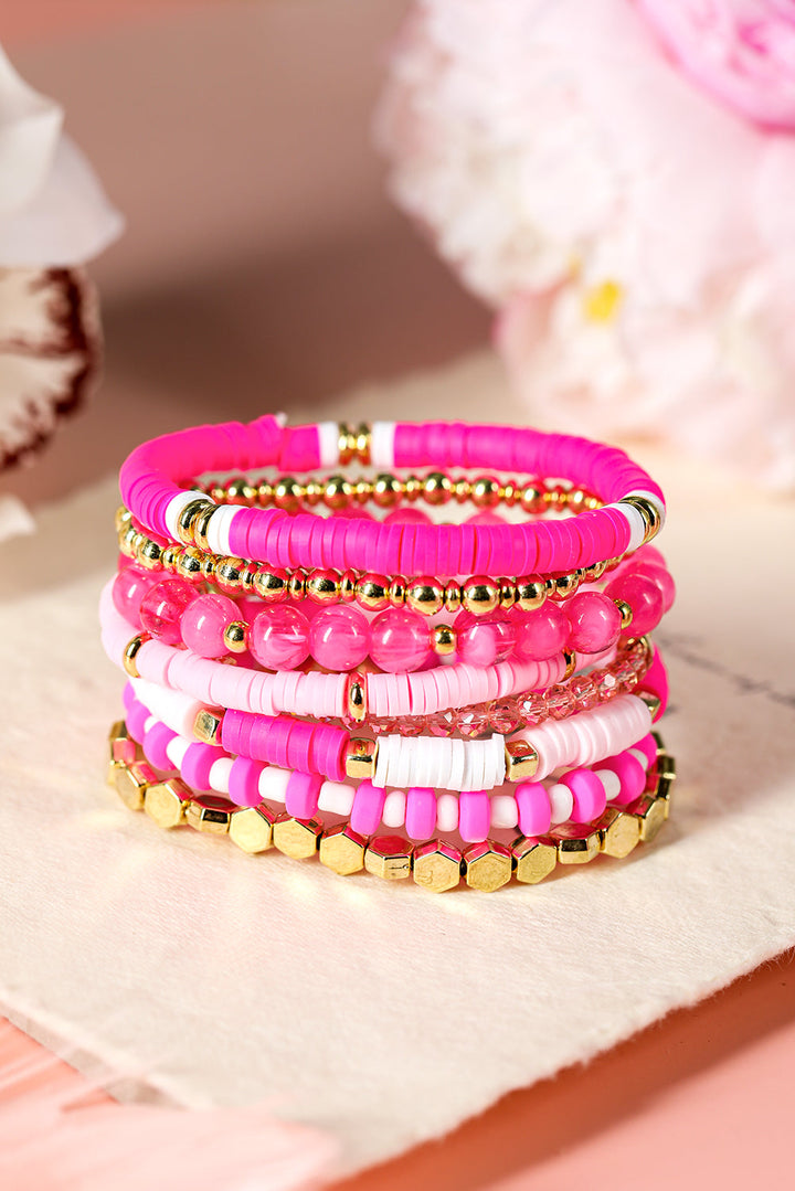 8 Piece Hot Pink Layering Stretch Bracelet Set
