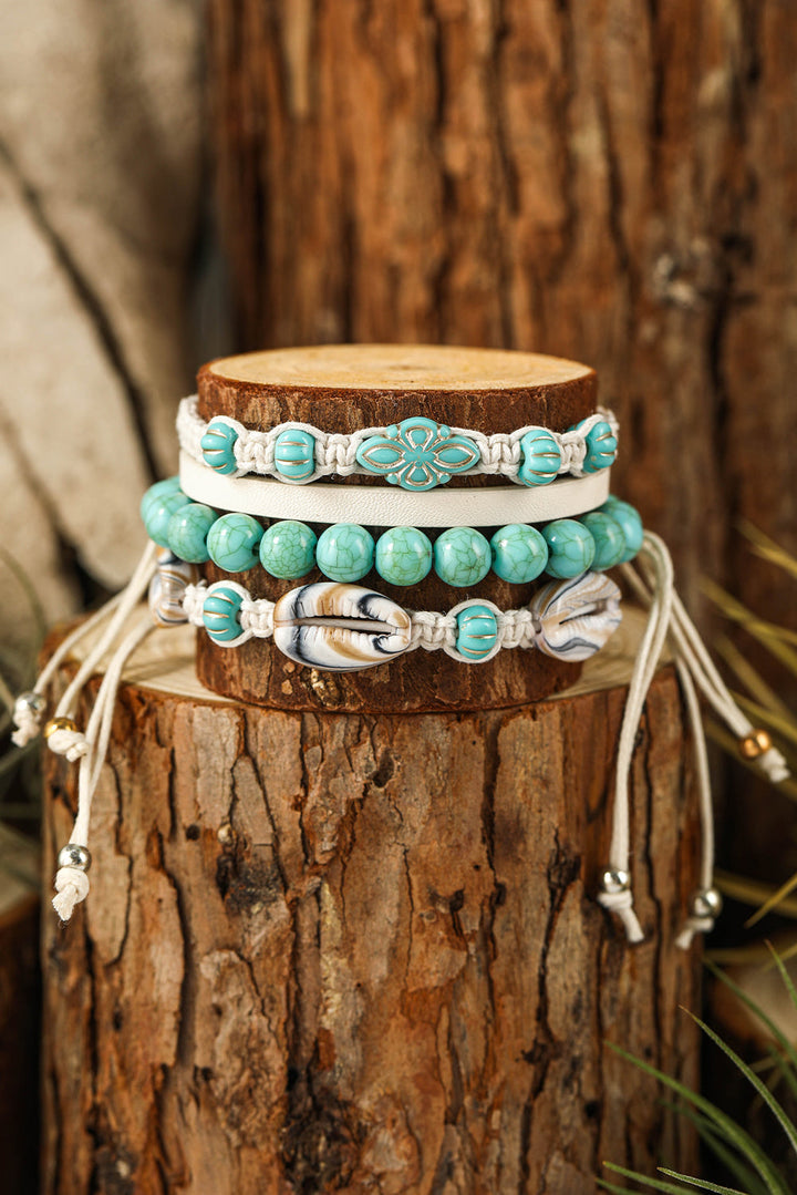 Turquoise Colored Western Shell Multi Layered Bracelet 4 Piece Set