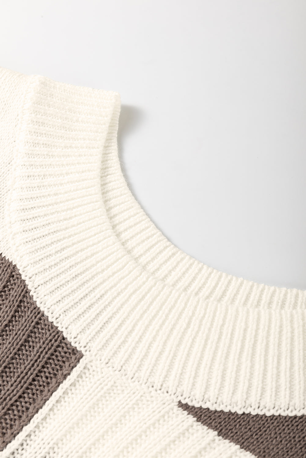 Color Block Checkered Cocoa and Ivory Cap Sleeve Sweater