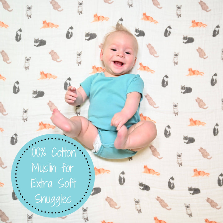 Here Kitty Kitty Muslin Swaddle Baby Blanket