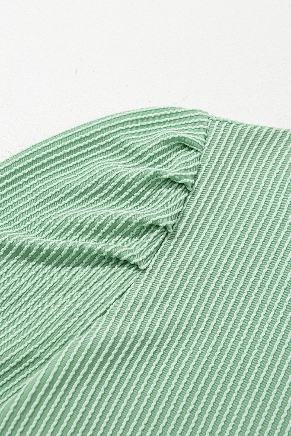 Spring Meadow Green Corded Knit Crew Neck Puff Sleeve Dress with Pockets