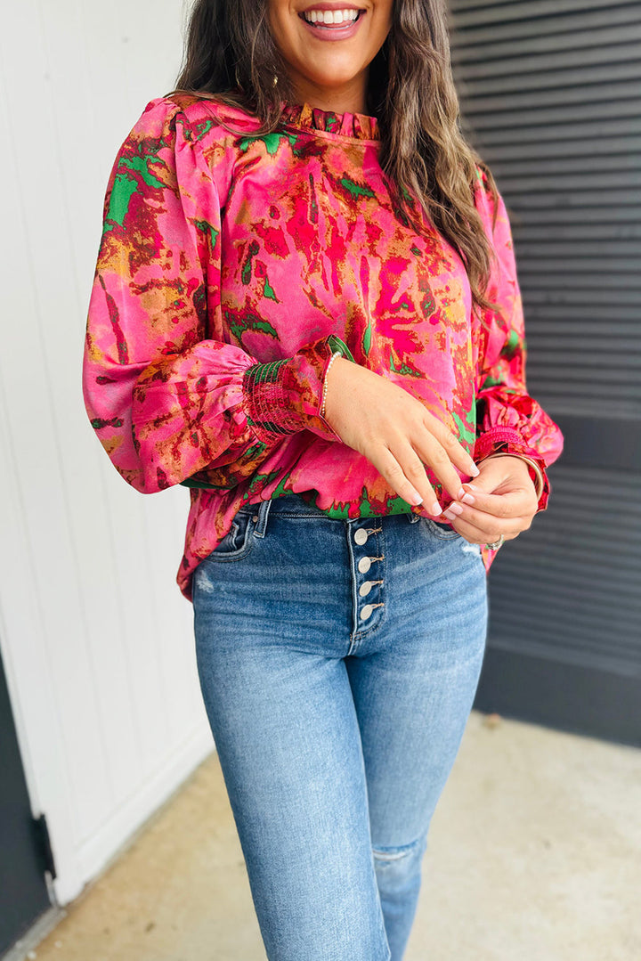 Vibrant Watercolor Puff Sleeve Blouse
