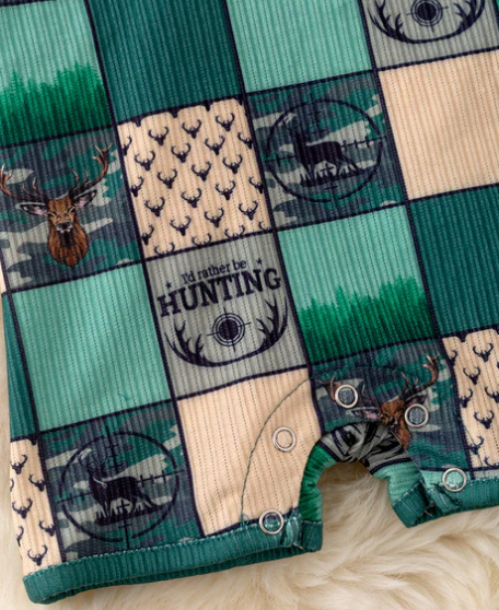 I'd Rather Be Hunting Green and Tan Infant Boy's Romper