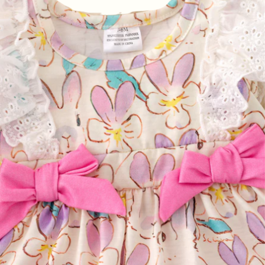 Spring Floral Infant Girls One Piece Ruffle Shoulder Romper and Ruffle Skirt