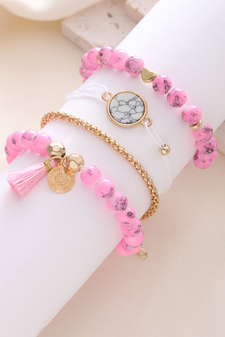 Pink Marble 4 Piece Bracelet Set