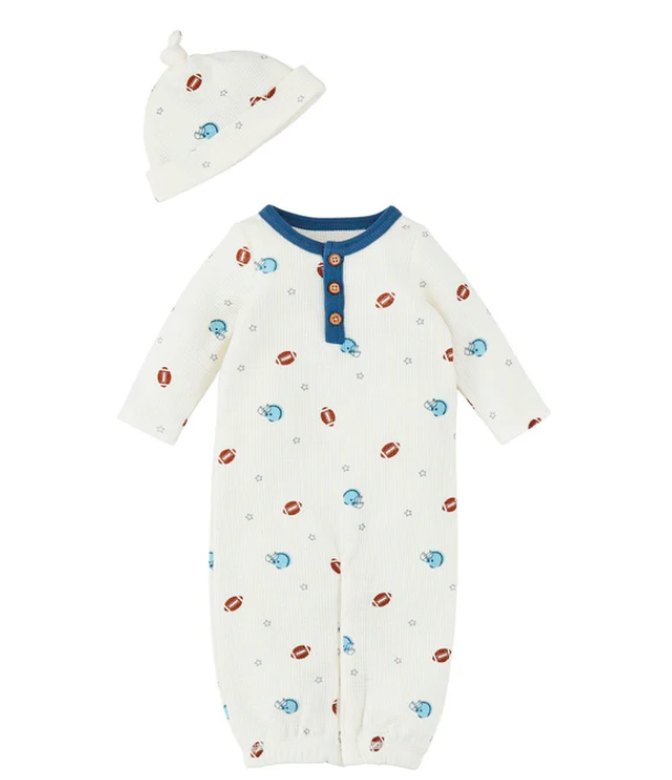 Mud Pie Football Take-Me- Home Gown & Hat Set