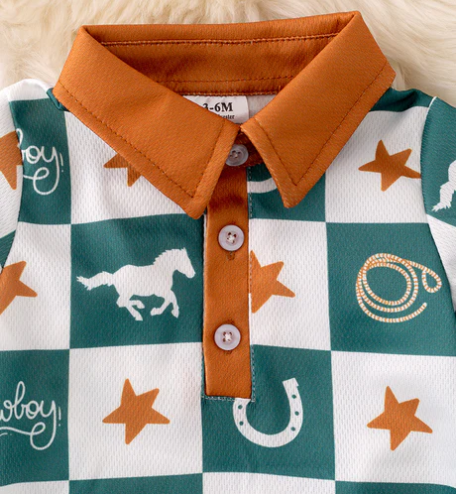 Checkerboard Western Infant Boys 1 Piece Short Romper