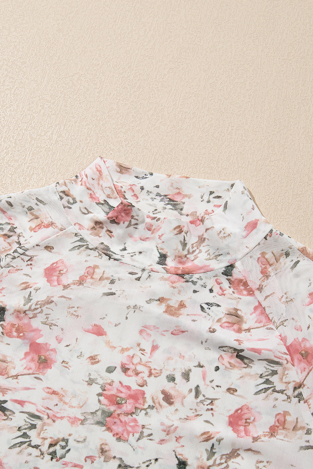 White Floral Long Sleeve High Neck Sheer Top