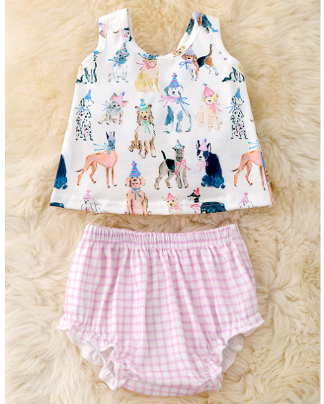 2 Piece Party Dogs Infant Girl's Outfit