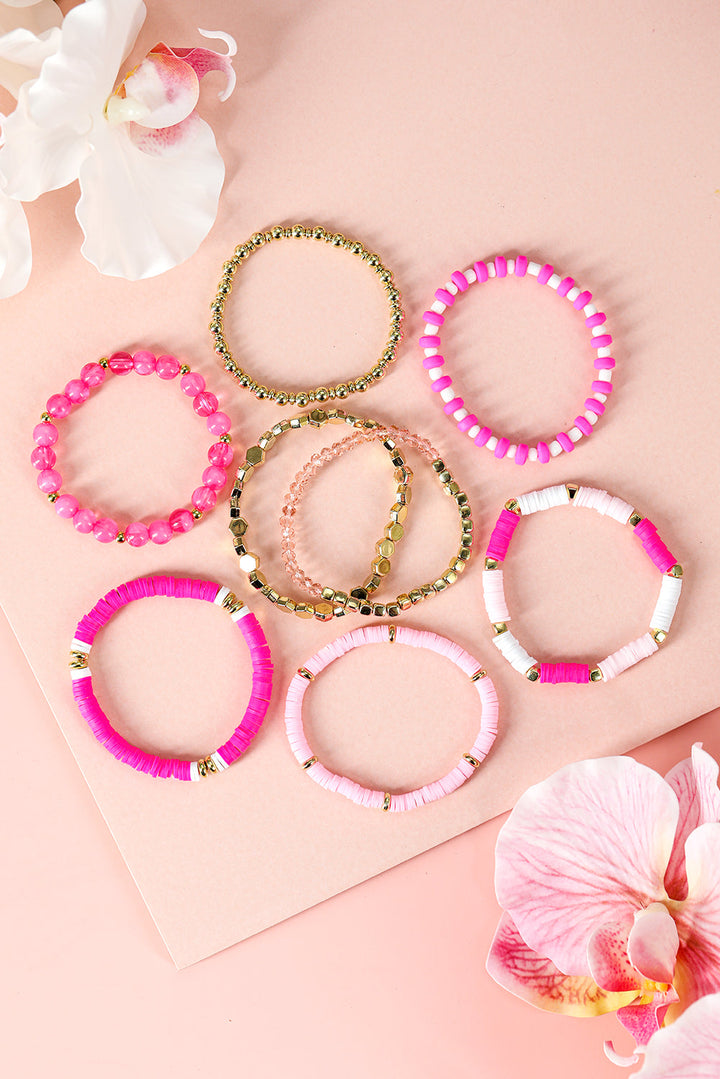 8 Piece Hot Pink Layering Stretch Bracelet Set