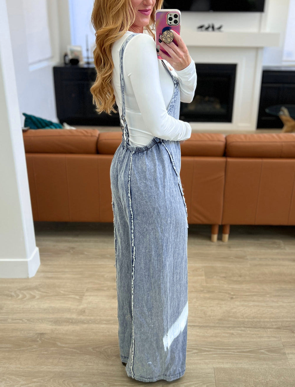 Easy Days Light-Wash Wide-Leg Denim Overalls