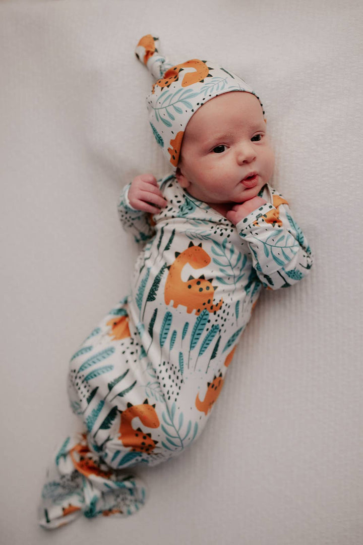 Bamboo - Dinosaur Animal Print Zoo Knotted Gown & Hat