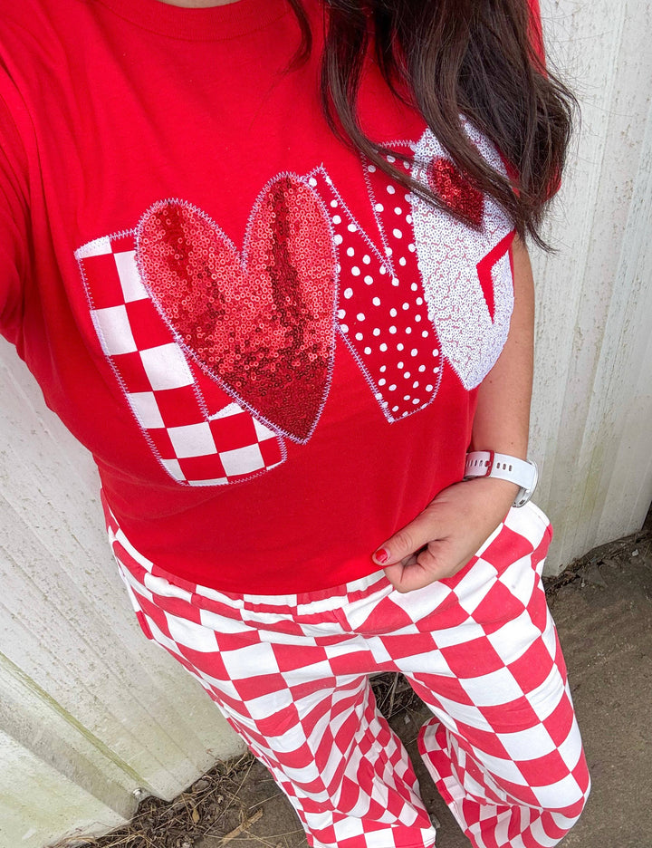 Valentine's Day ▪️Embroidered and Sequined ▪️ Love Applique Red T-Shirt