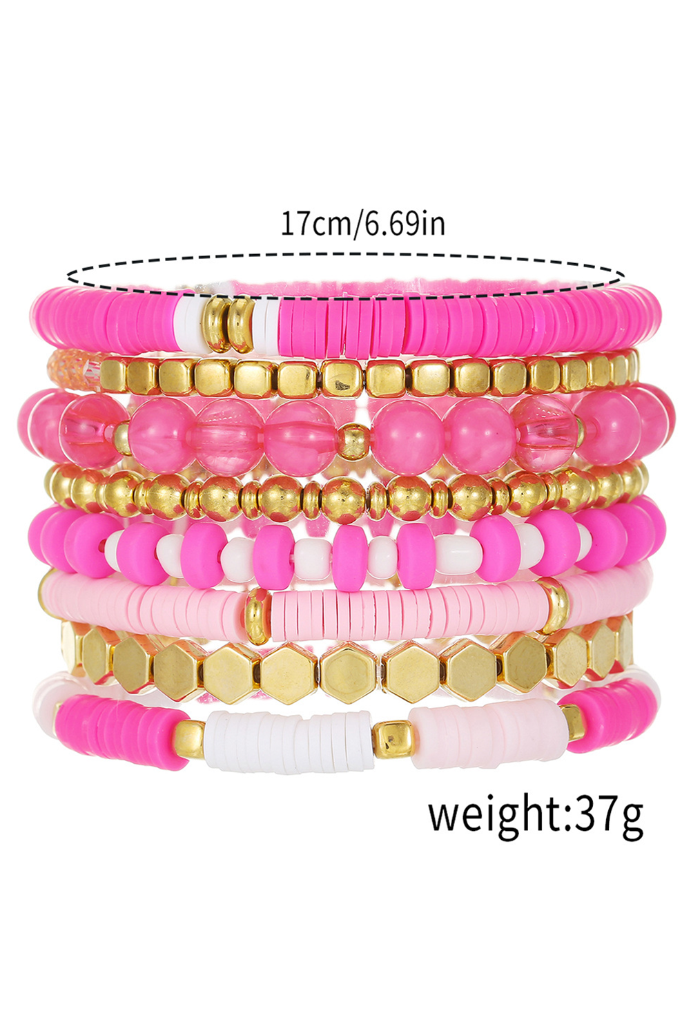 8 Piece Hot Pink Layering Stretch Bracelet Set