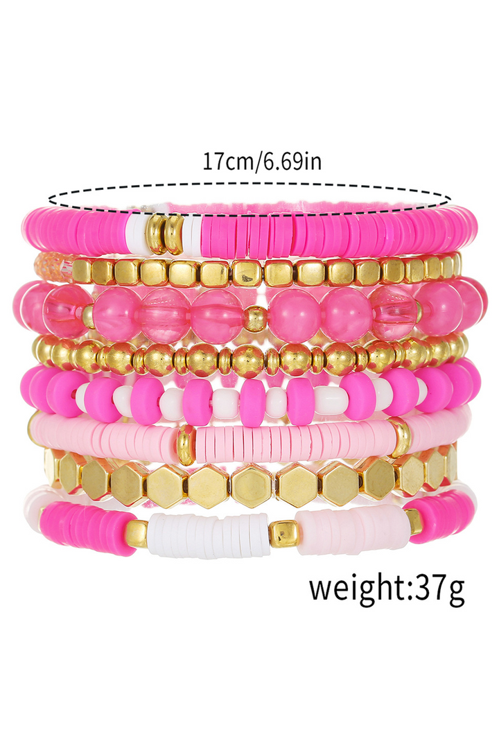 8 Piece Hot Pink Layering Stretch Bracelet Set