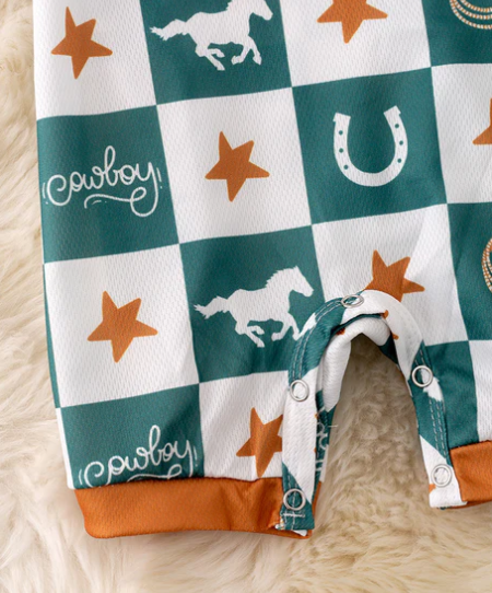 Checkerboard Western Infant Boys 1 Piece Short Romper