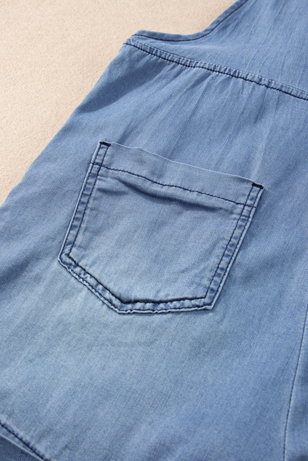 Grommet Tie Straps Casual Blue Denim Romper