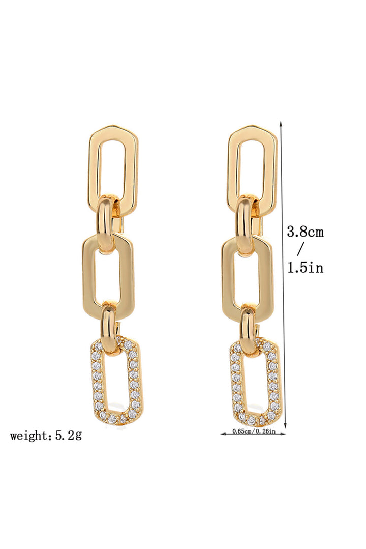 Gold Tone Chain Link & Rhinestone Pierced Earrings