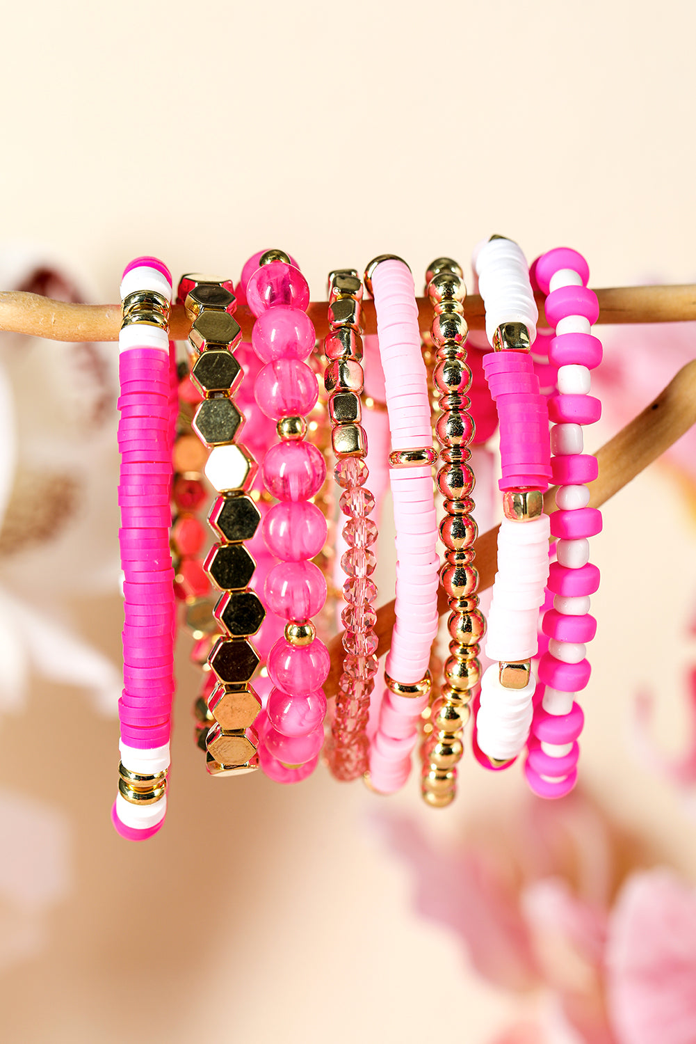 8 Piece Hot Pink Layering Stretch Bracelet Set