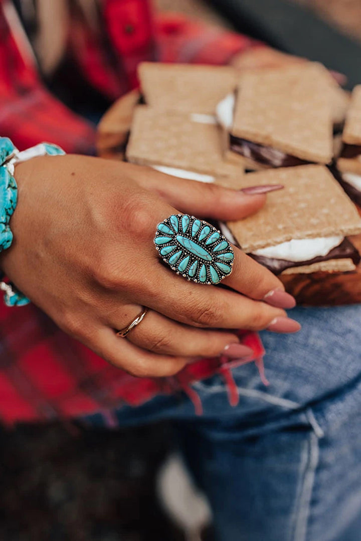 Vintage Oval Turquoise Replica Ring-Adjustable Size