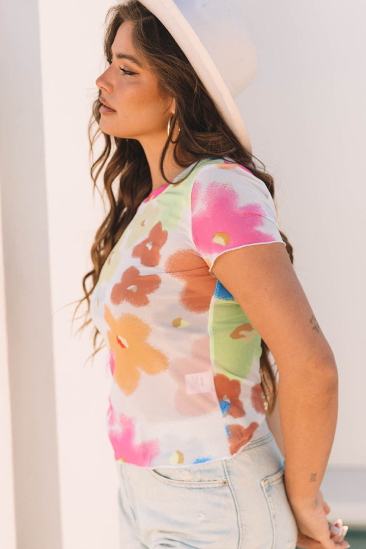 Colorful Floral Mesh Shirt