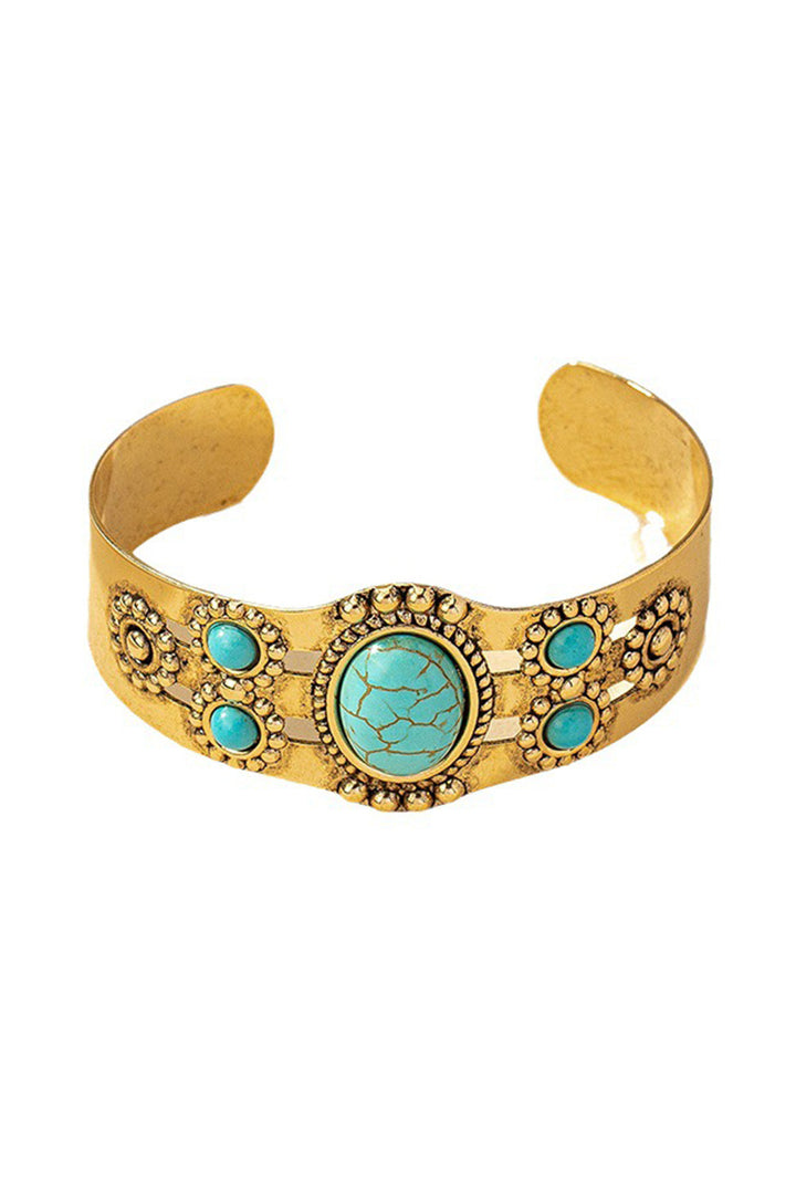 Gold Tone Vintage Boho WEstern Faux Turquoise Cuff Bracelet