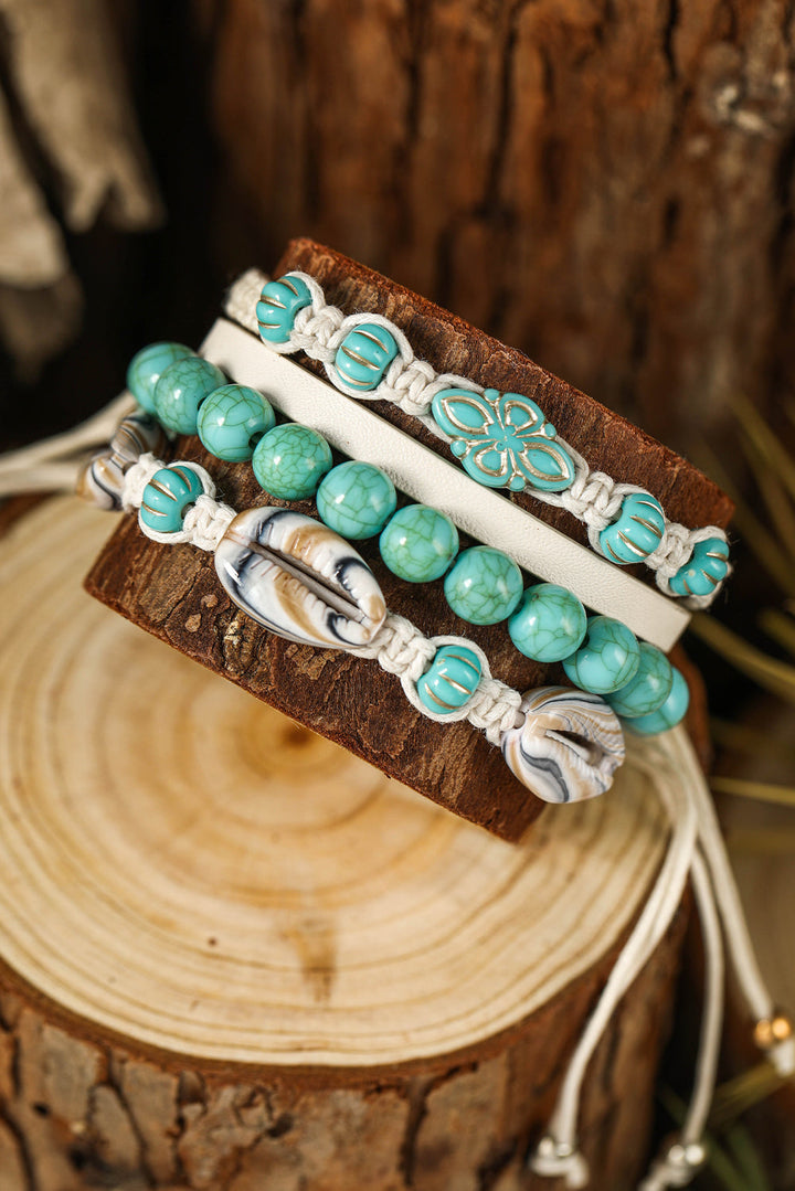 Turquoise Colored Western Shell Multi Layered Bracelet 4 Piece Set