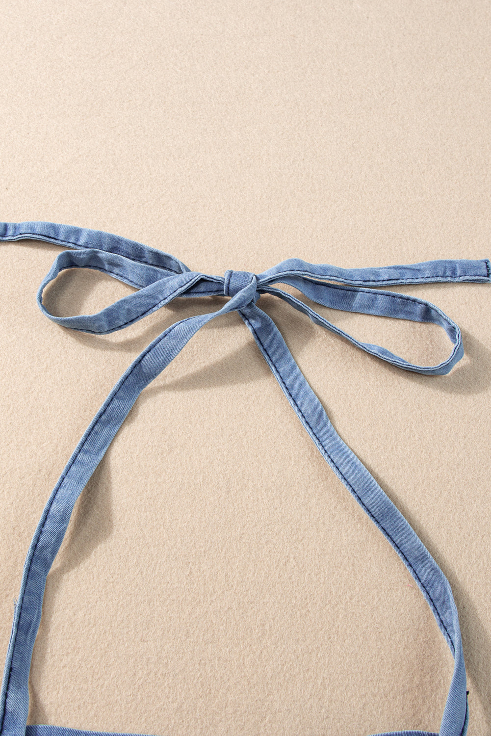 Grommet Tie Straps Casual Blue Denim Romper