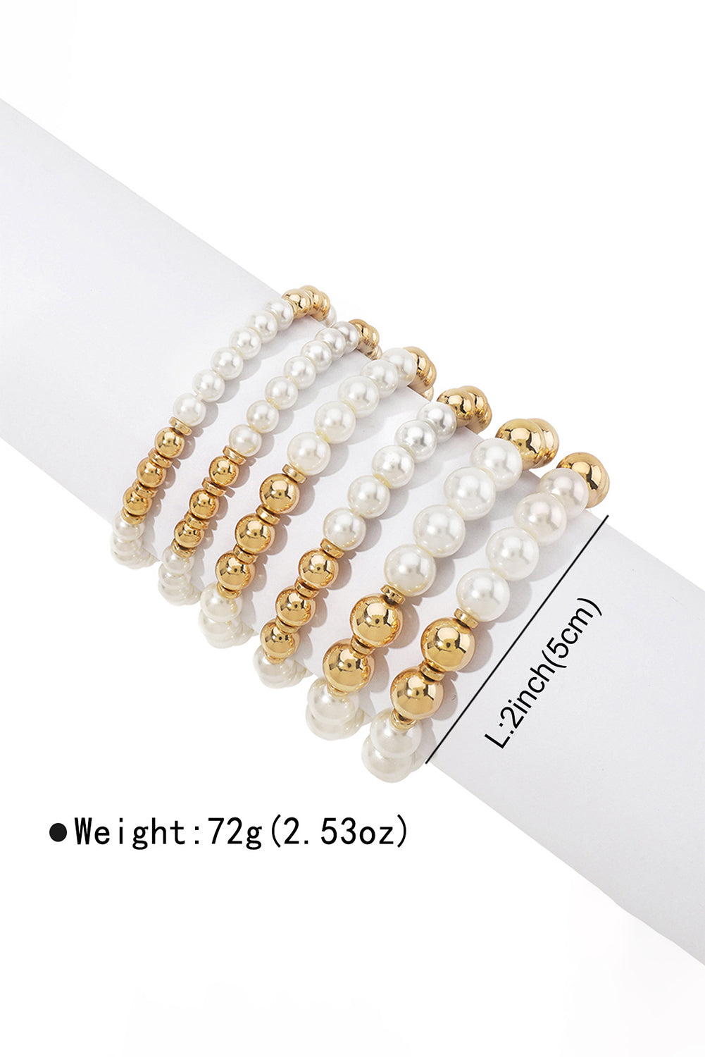 6 Piece Beaded Gold Tone And Faux Pearl Stacking Bracelet Set