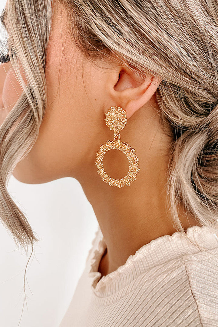 Gold Tone Glitter Circle Dangle Pierced Earrings