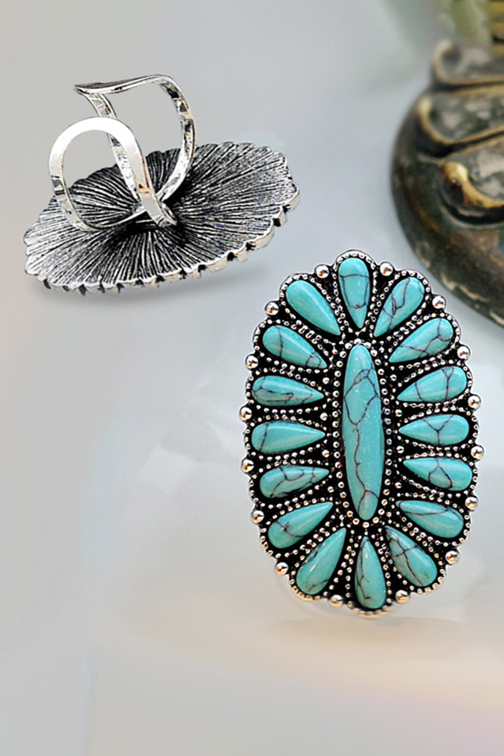 Vintage Oval Turquoise Replica Ring-Adjustable Size