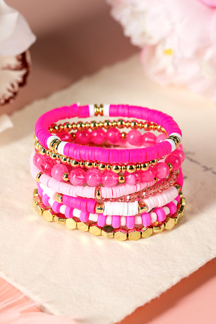8 Piece Hot Pink Layering Stretch Bracelet Set