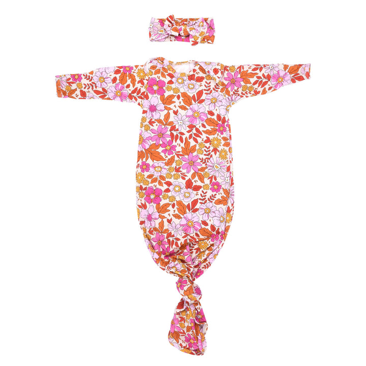 Bamboo - Wild Child Pink Floral Knotted Gown & Bow