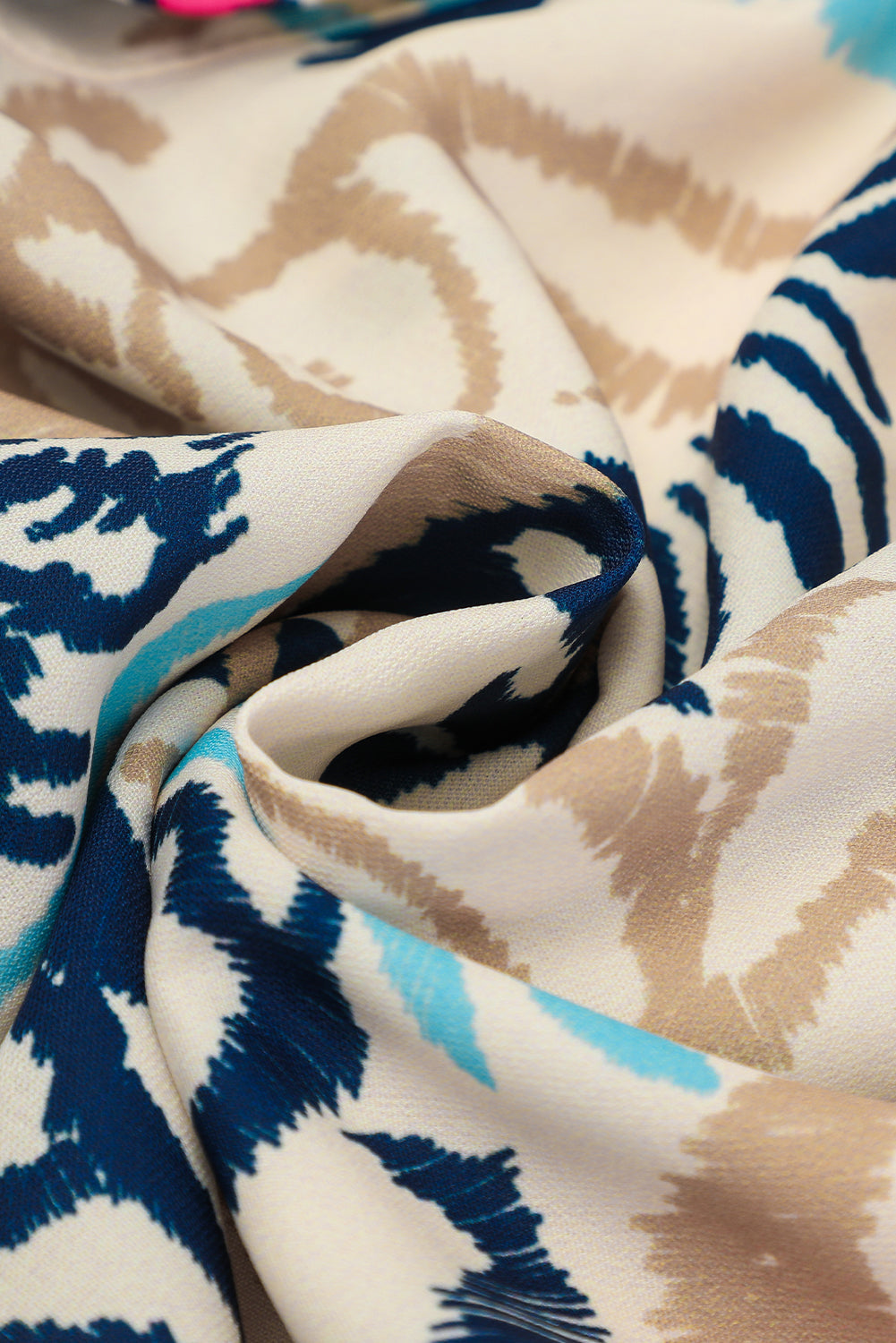 Abstract Tiered Layer Dress With 3/4 Bell Sleeves-Navy Print
