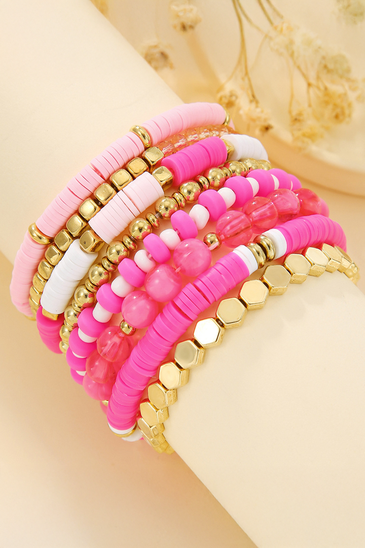 8 Piece Hot Pink Layering Stretch Bracelet Set