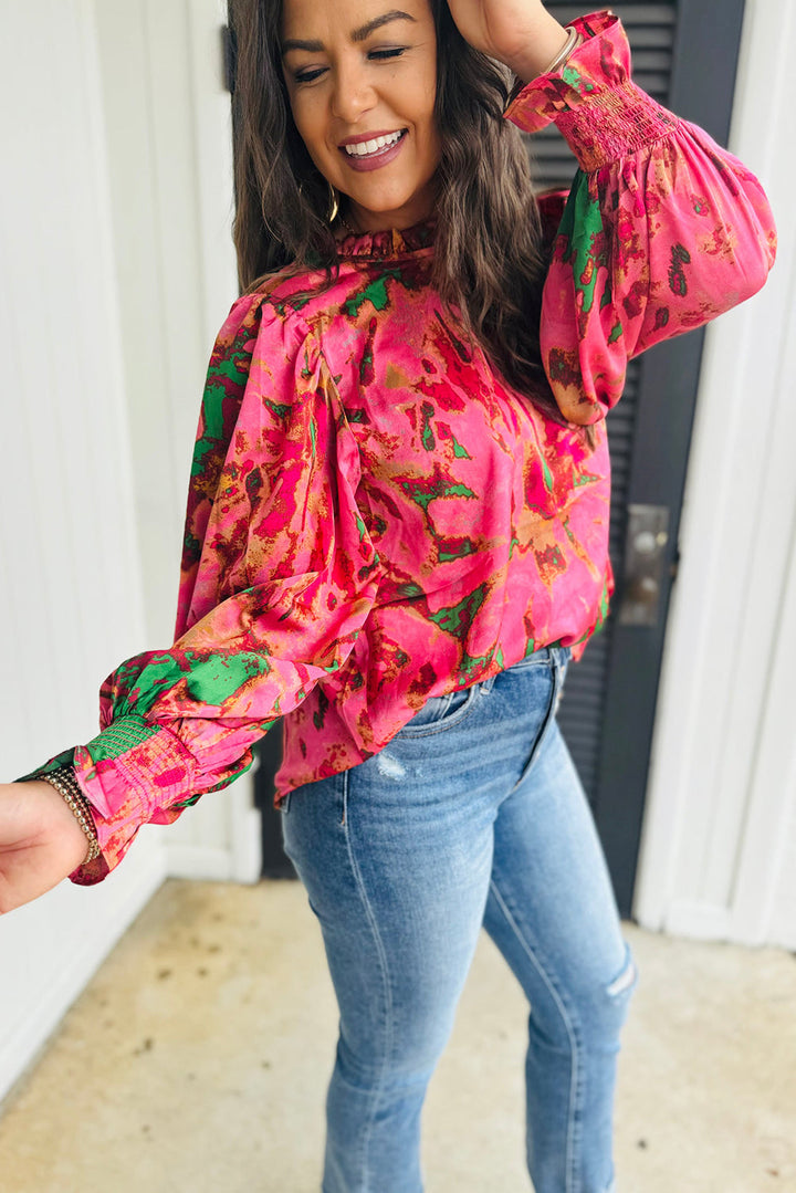 Vibrant Watercolor Puff Sleeve Blouse