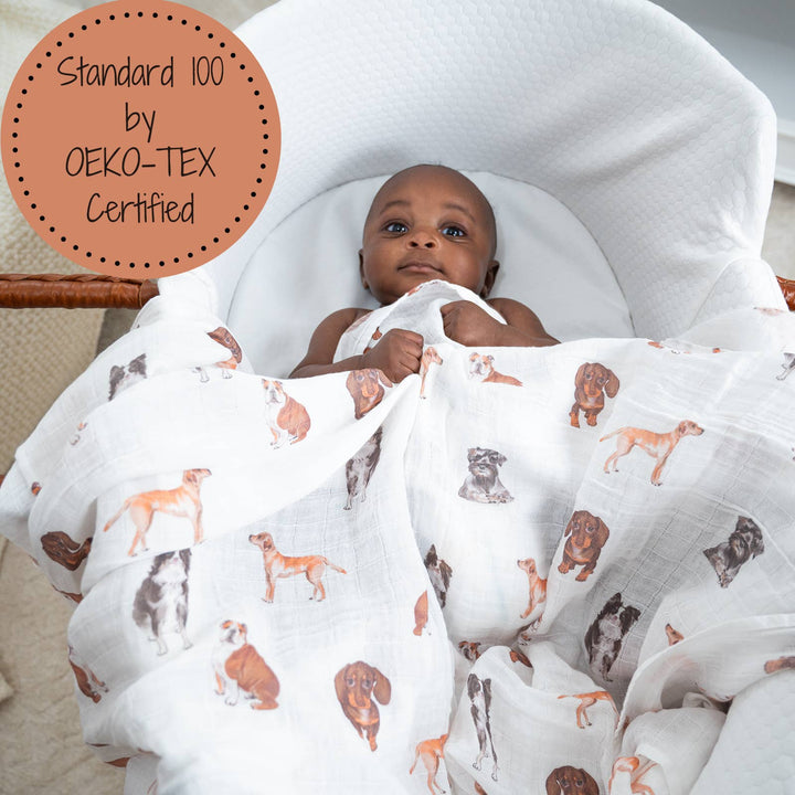 Dog Print Muslin Swaddle Baby Blanket