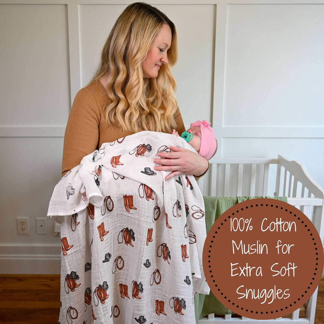Life Is Better In Boots Western Muslin Swaddle Baby Blanket
