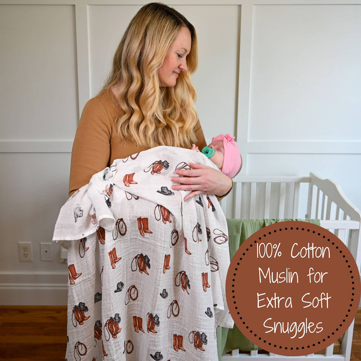 Life Is Better In Boots Western Muslin Swaddle Baby Blanket