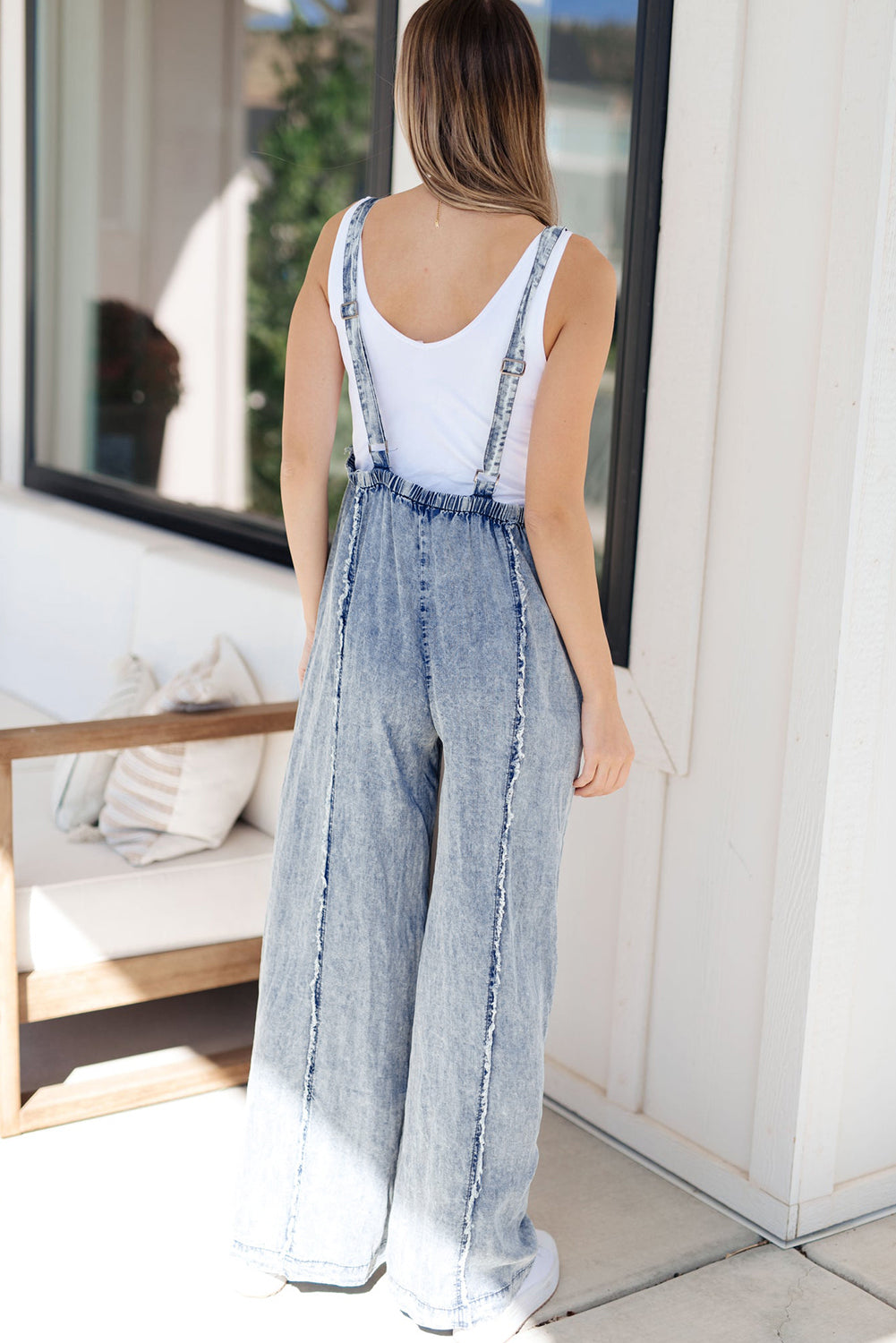 Easy Days Light-Wash Wide-Leg Denim Overalls