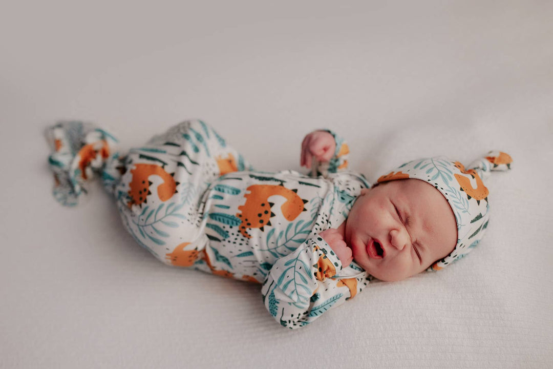 Bamboo - Dinosaur Animal Print Zoo Knotted Gown & Hat