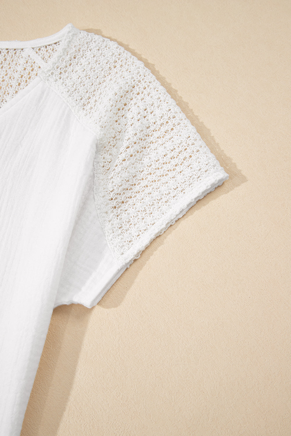 Winter White Lace Back Crochet Button Back V Neck Blouse