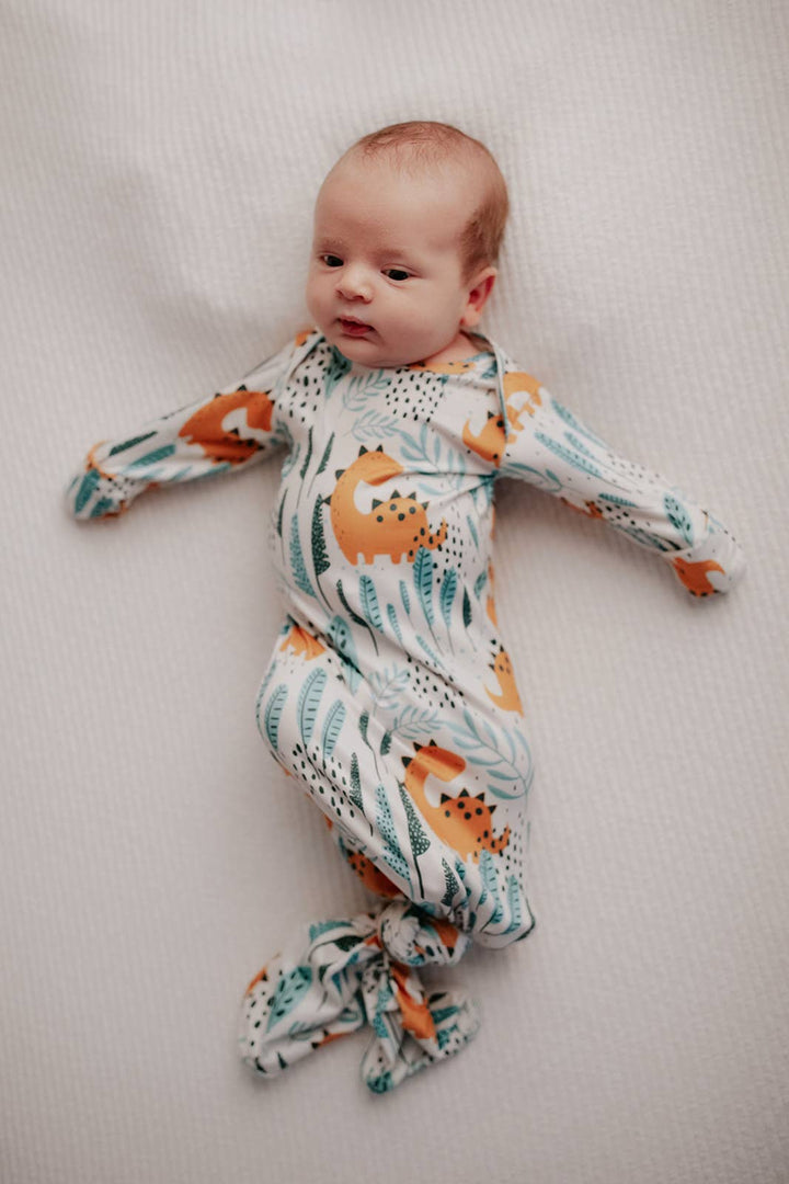 Bamboo - Dinosaur Animal Print Zoo Knotted Gown & Hat