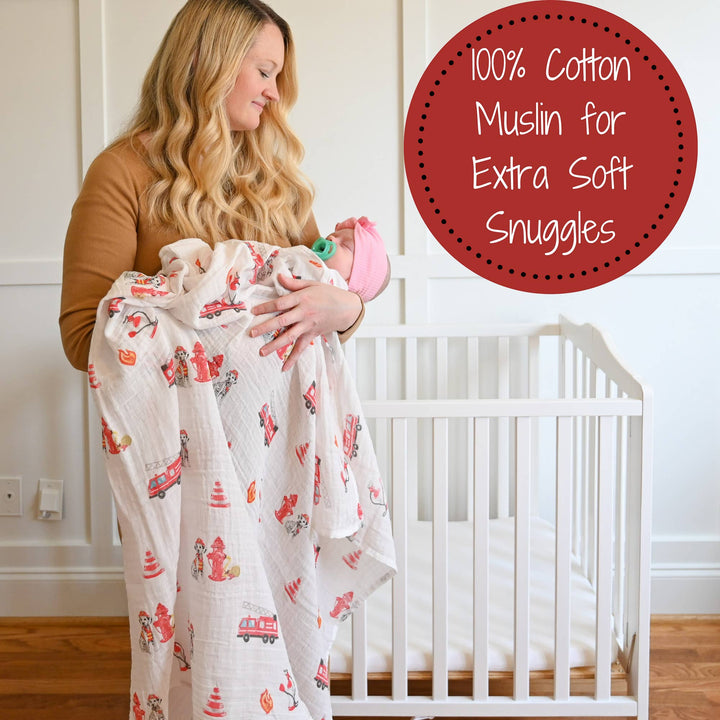 Fireman Muslin Swaddle Baby Blanket