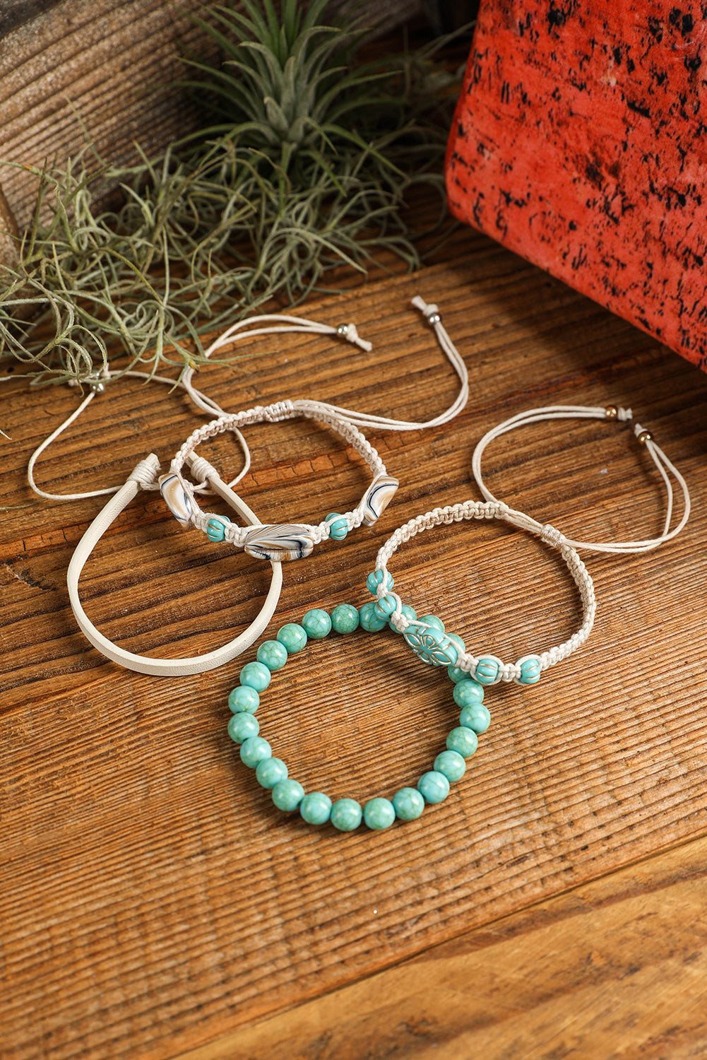 Turquoise Colored Western Shell Multi Layered Bracelet 4 Piece Set