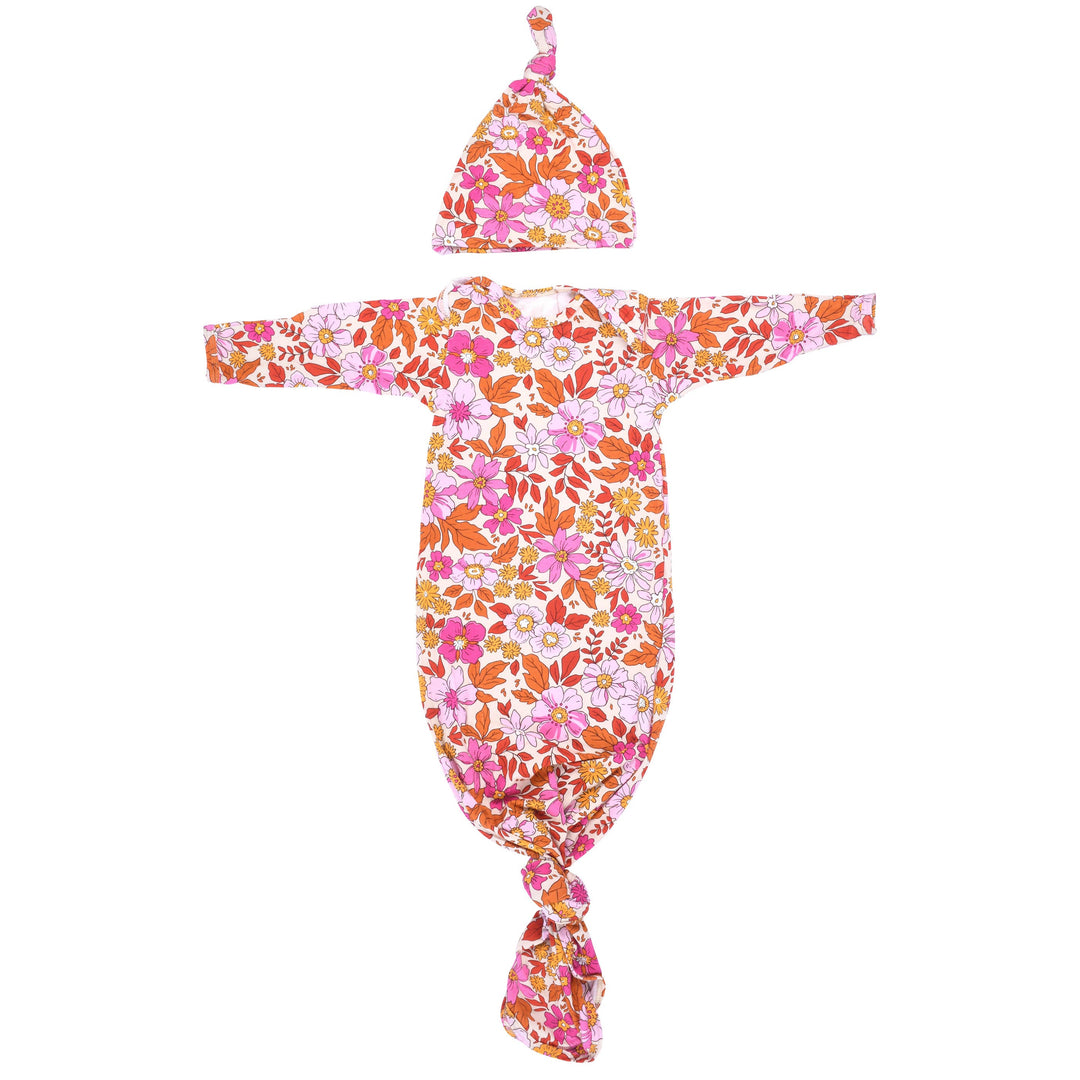 Bamboo - Wild Child Pink Floral Knotted Gown & Bow