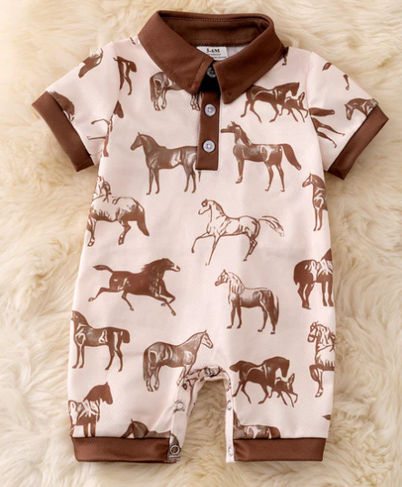 Let The Horses Run Infant Boy's 1 Piece Short Romper