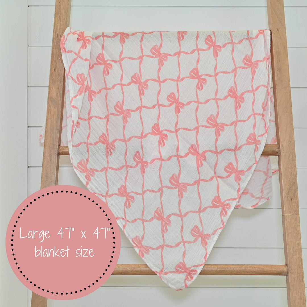 Beautiful Bows MuslinSwaddle Baby Blanket