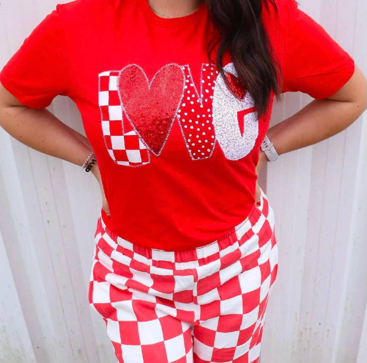 Valentine's Day ▪️Embroidered and Sequined ▪️ Love Applique Red T-Shirt